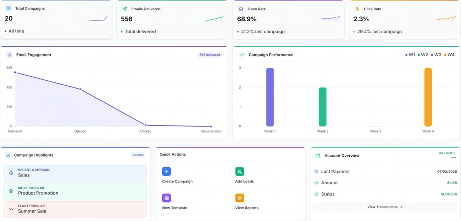 Enterprise analytics dashboard showing campaign performance